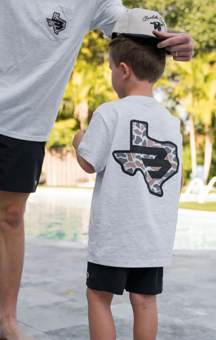 Texas Camo Flying B Short Sleeve T Shirt Ash Grey Burlebo