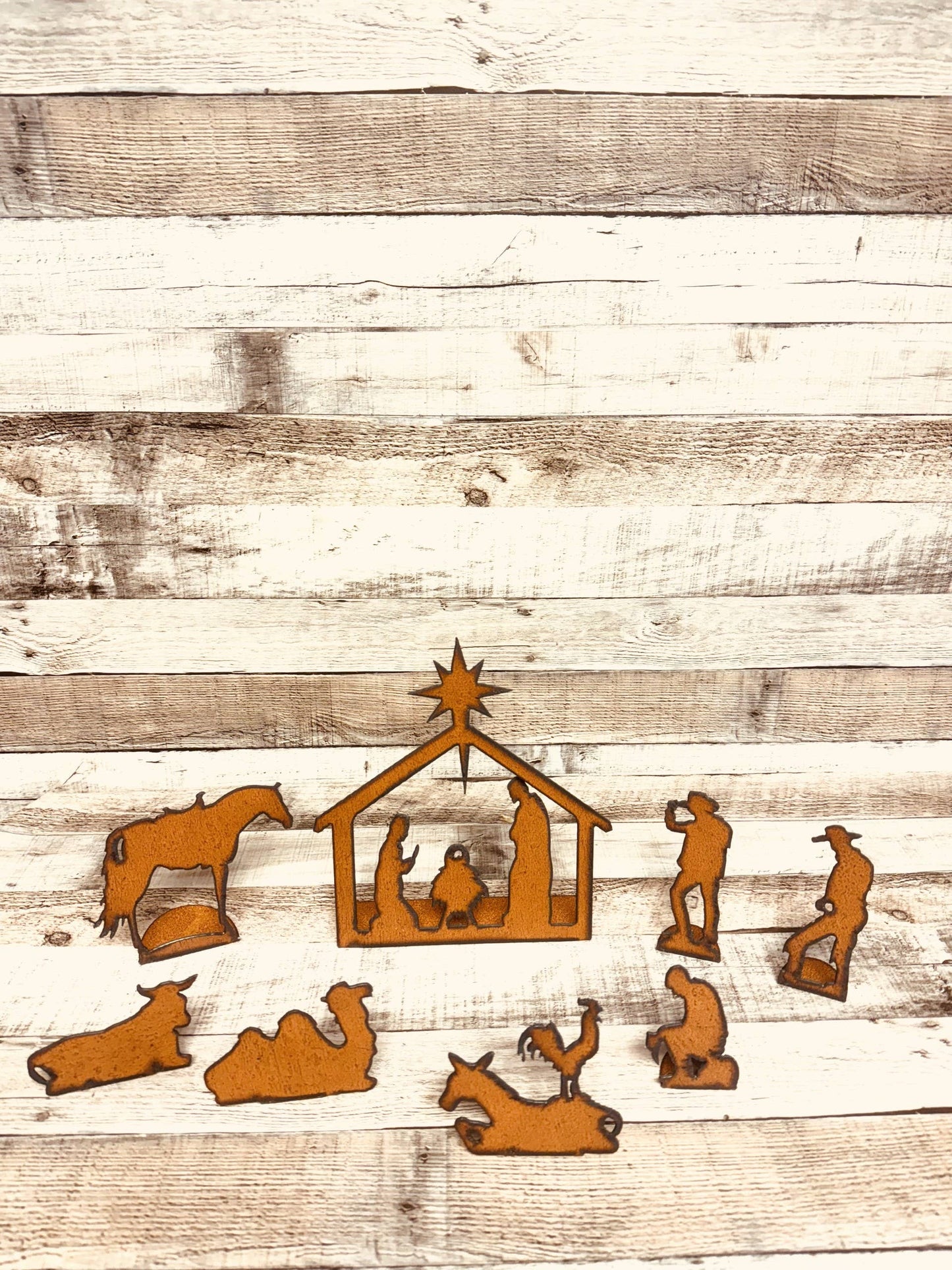 WESTERN Nativity LARGE Size 8 Piece Scene Christmas Holiday Ironwork