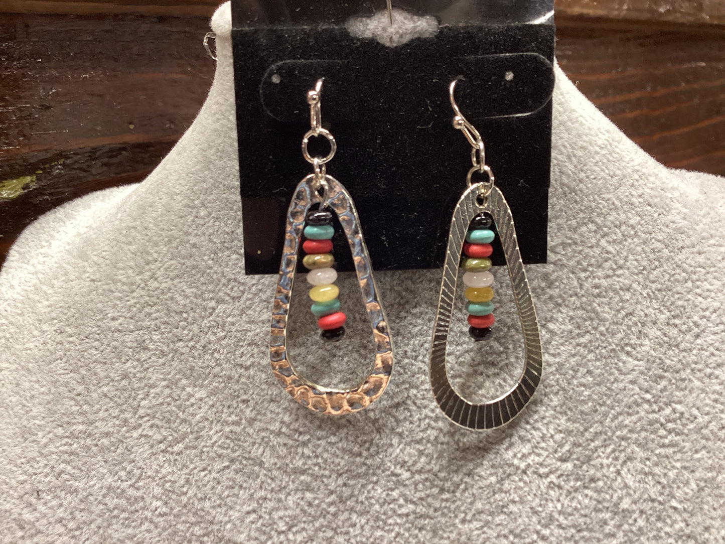 Silver Earrings With Multi Color Beads