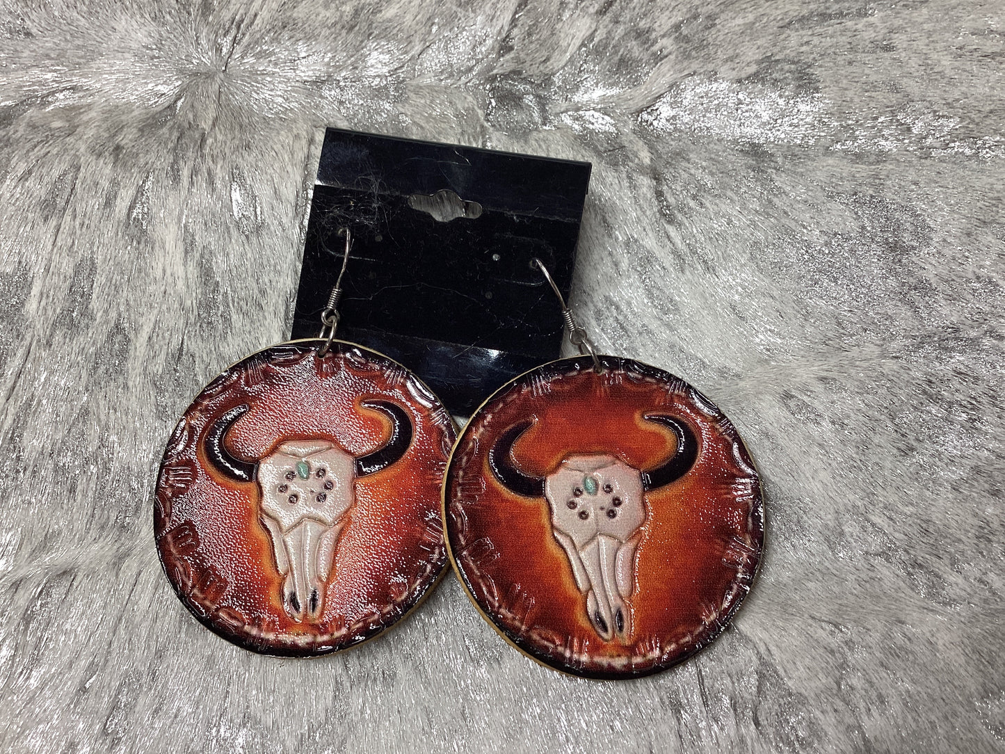 Leather cow head earrings