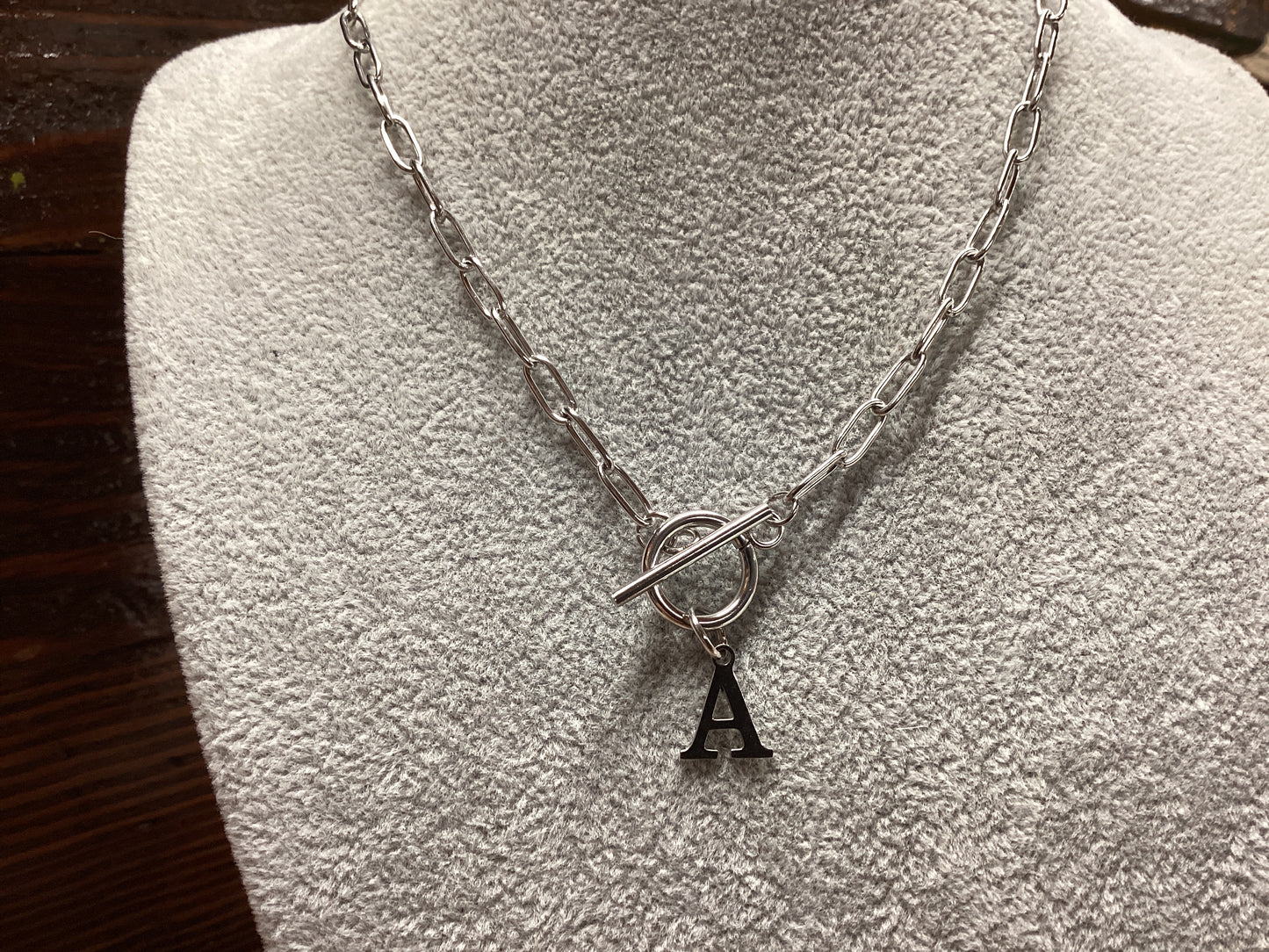 Initial Silver Tone paperclip Necklace