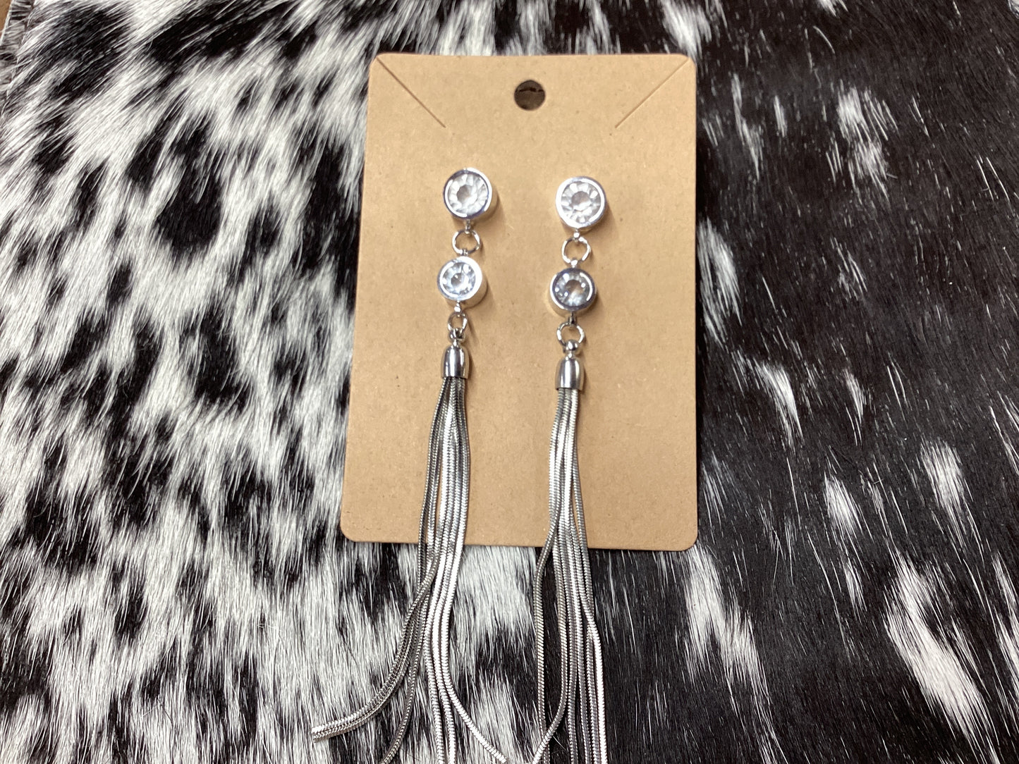 Clear Crystal earrings w/silver dangled tassel