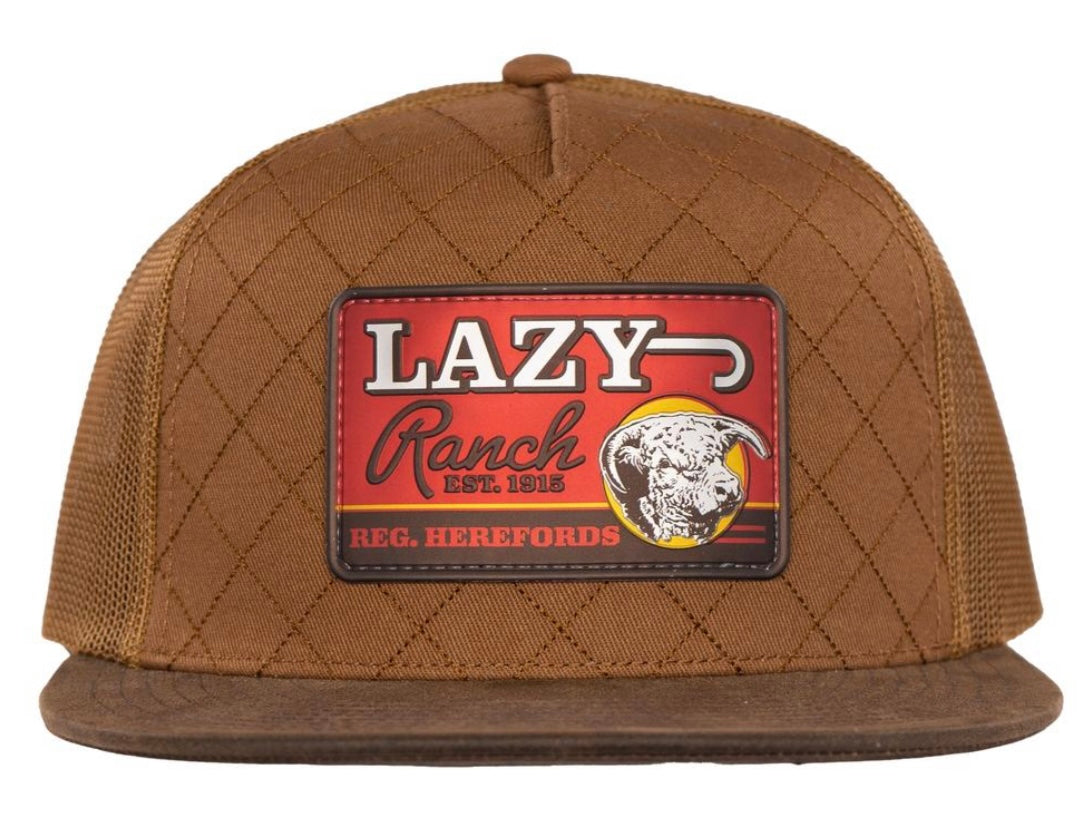 LAZY J RANCH COYOTE BROWN QUILTED HARD DAY CLASSIC FIVE PANEL TRUCKER HAT