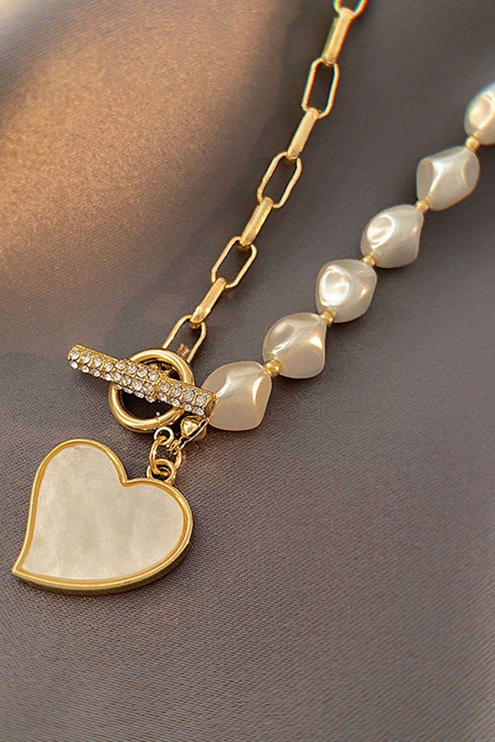 Heart Pendant Rhinestone Pearl Necklace Liam & Company