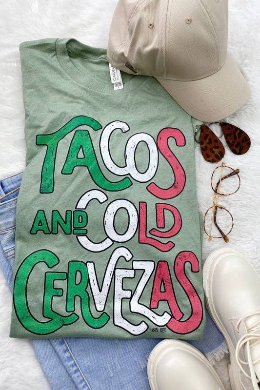 Bella Canvas Tacos and Cold Cervezas, Mexico Graphic Tshirt: L&B