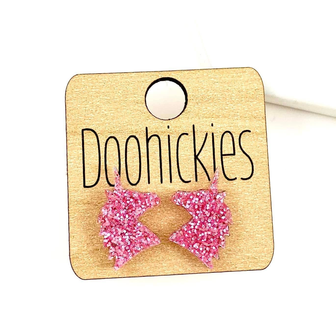Glittery Unicorn Studs - Acrylic Earrings: Pink Doohickie