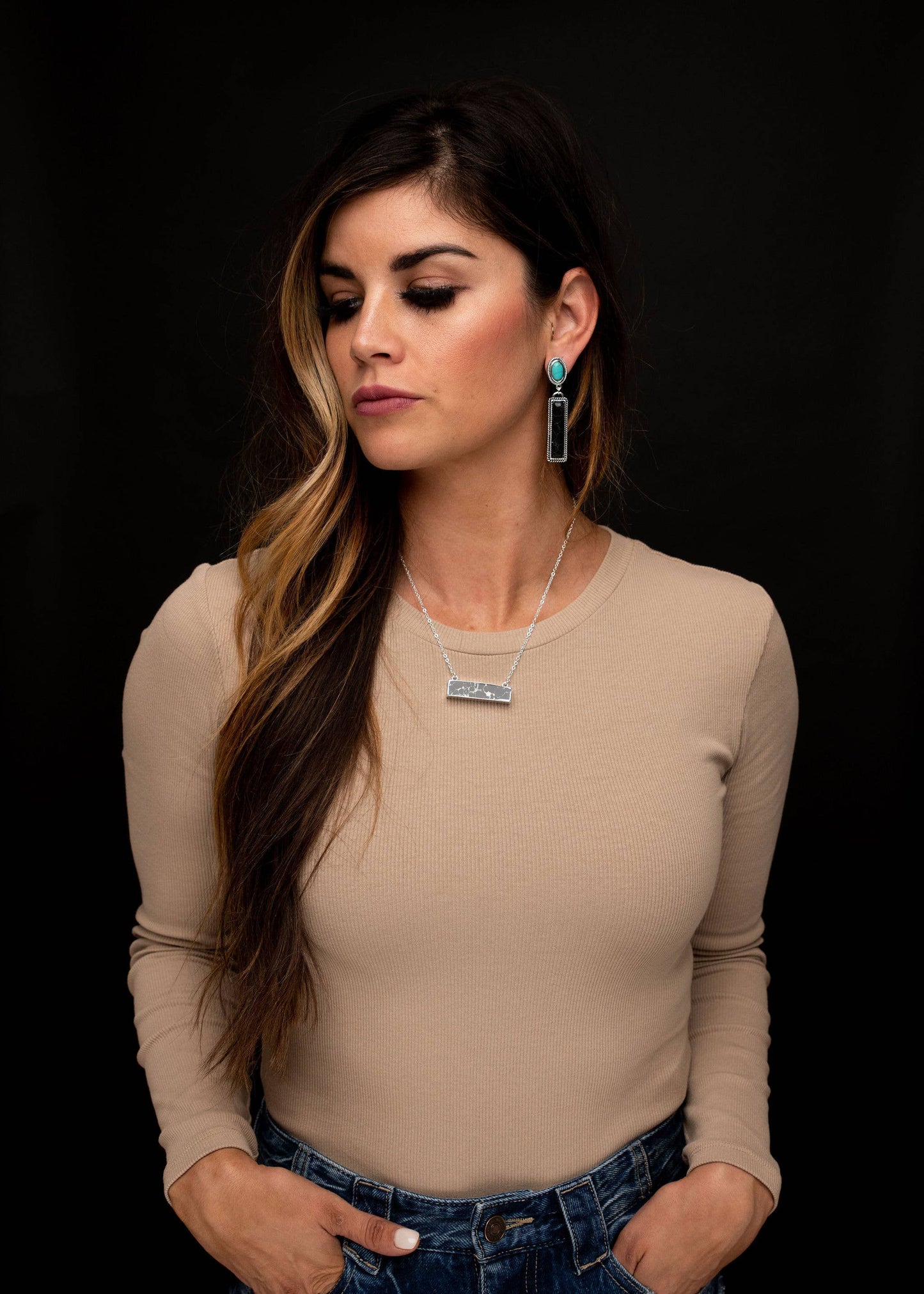 2.5" Black Bar Earring on Turquoise Post West Co