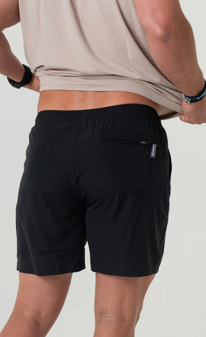 Heather Black Athletic Shorts with Retro Duck Camo Liner Burlebo