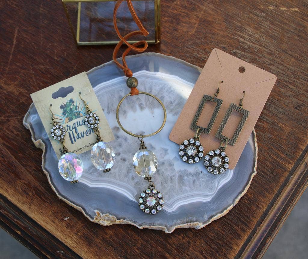 Rectangle Crystal Flower Turquoise Haven