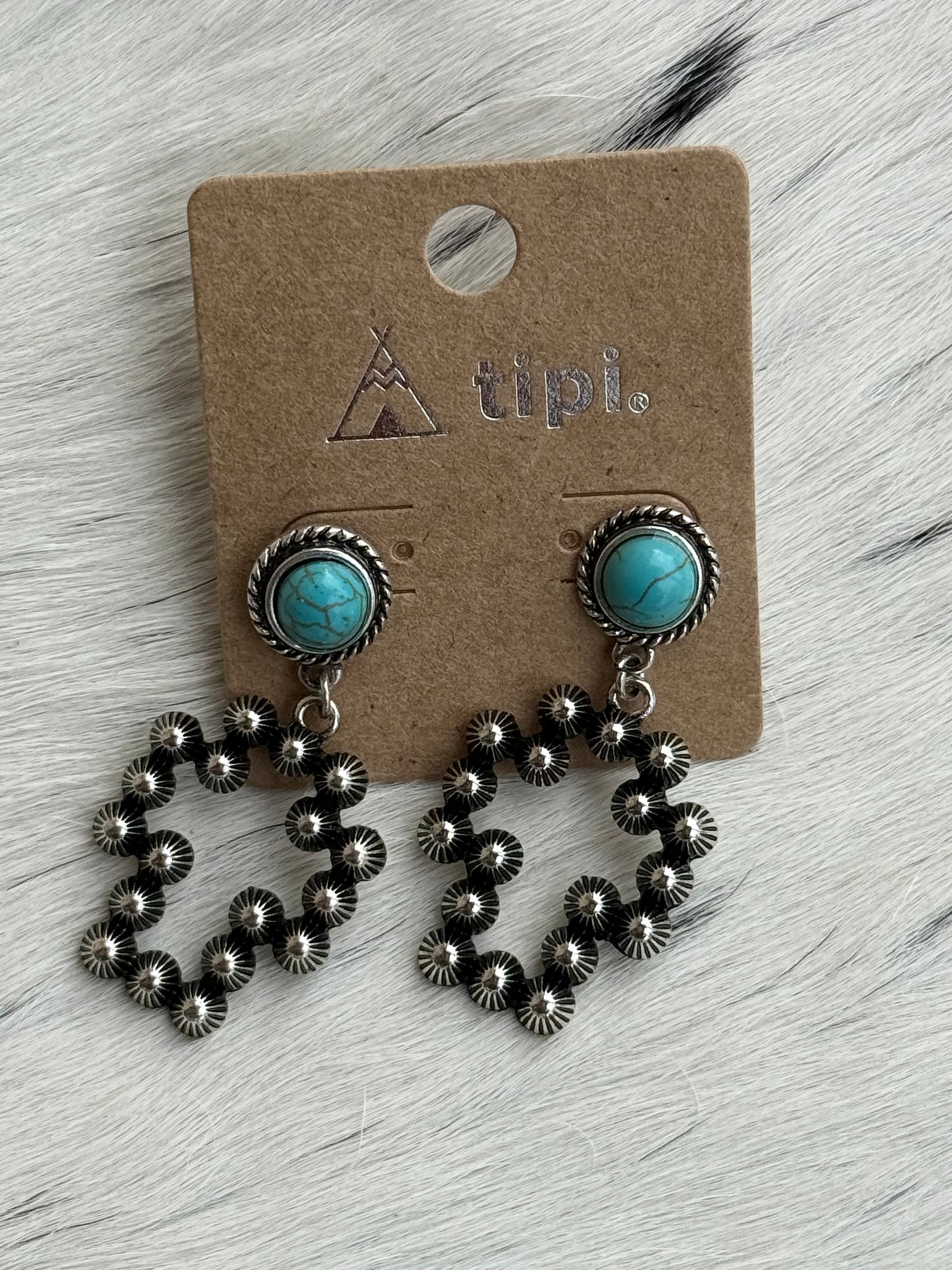 Gunmetal Cross Turquoise Earrings TIPI