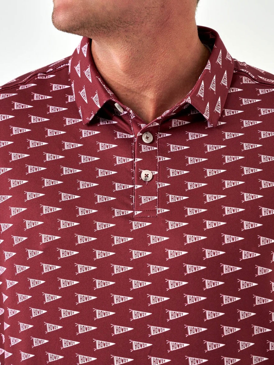 Howdy Pennants Maroon Performance Polo Burlebo