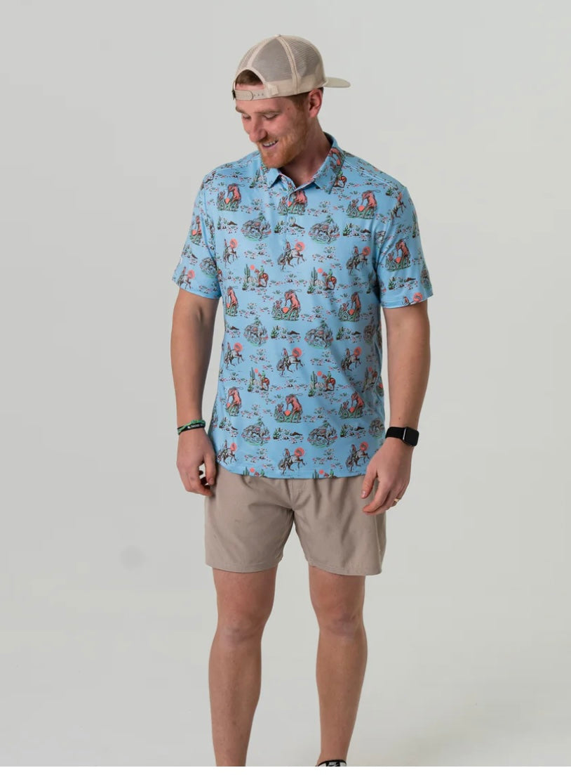 Cowboy Up Blue Performance Polo Burlebo