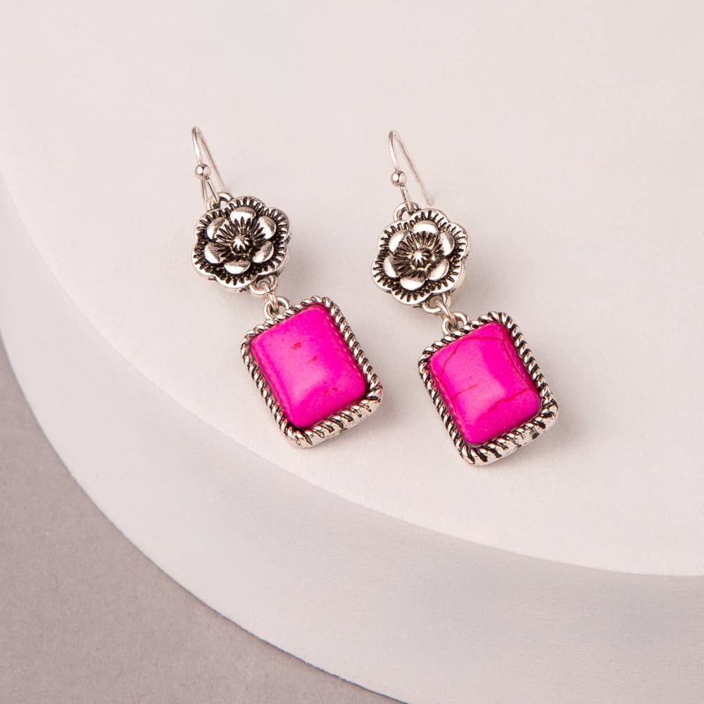 Western Floral Jeweled Post Dangle Earrings :
