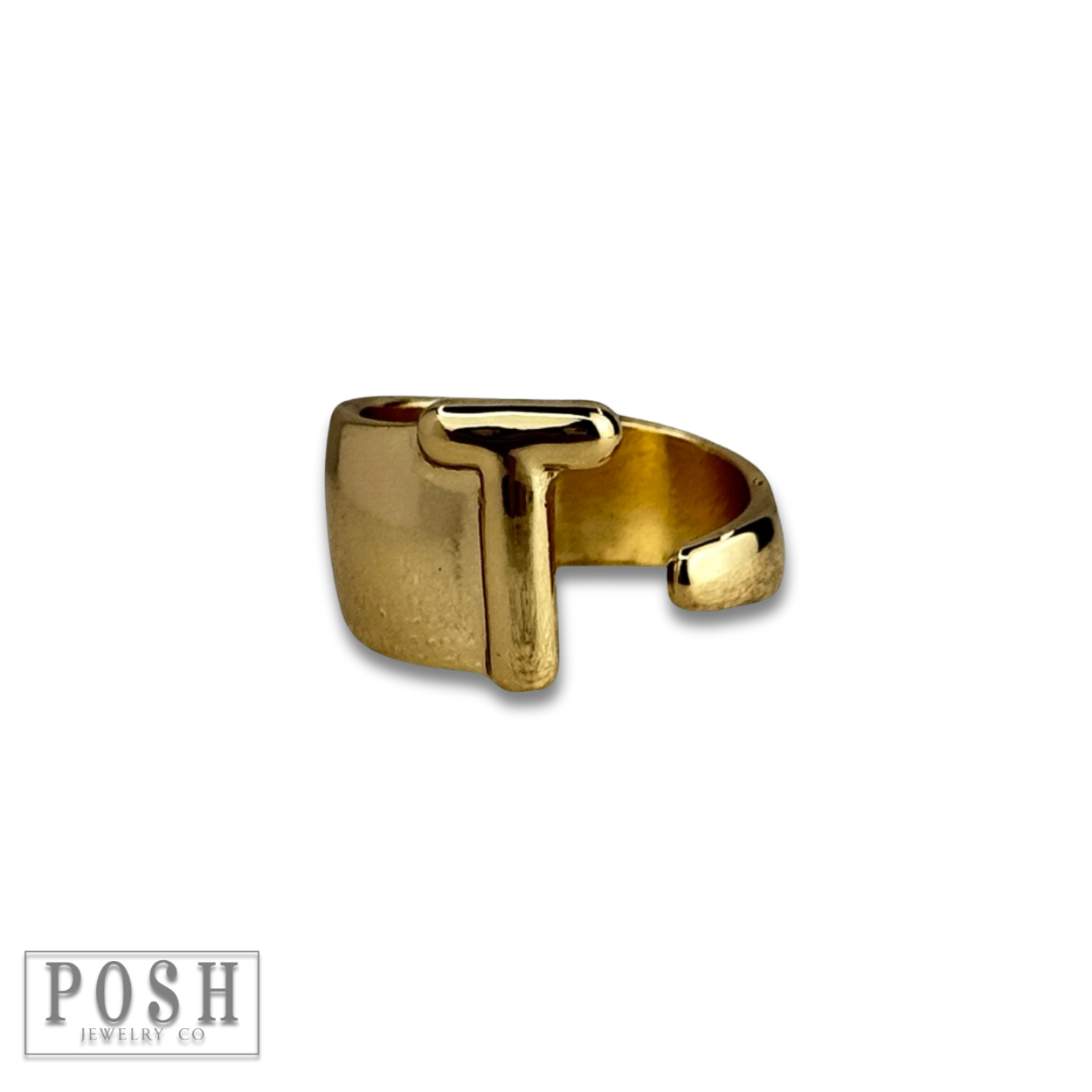 Bubble letter monogram initial ring: Gold / R