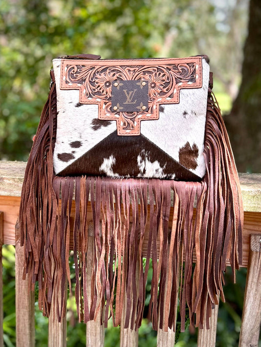 Upcycled LV Cowhide Leather Fringe Crossbody Bag Western southern Junkie