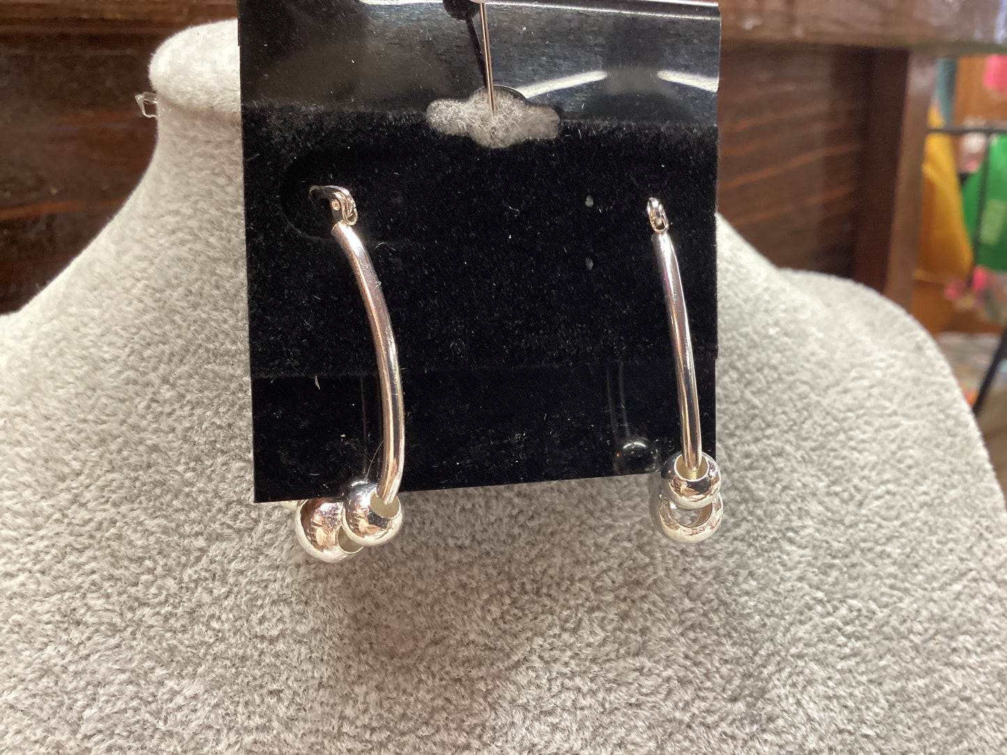 Silver Hoop Earrings W/Silver Beads