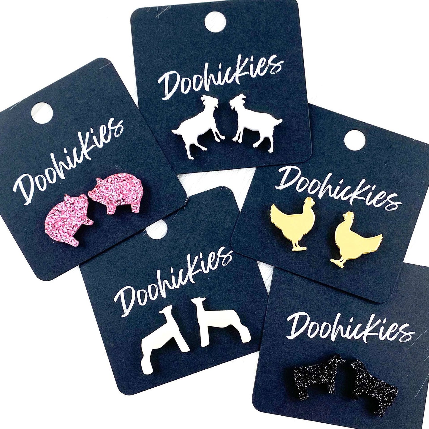 Pig Show Animal Studs -Western Earrings: Pink Glitter Pigs Doohickie