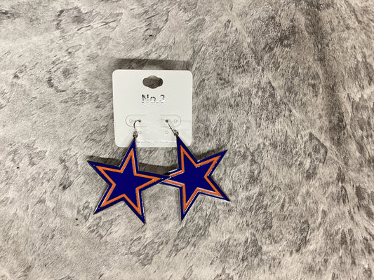 Blue and orange star earrings