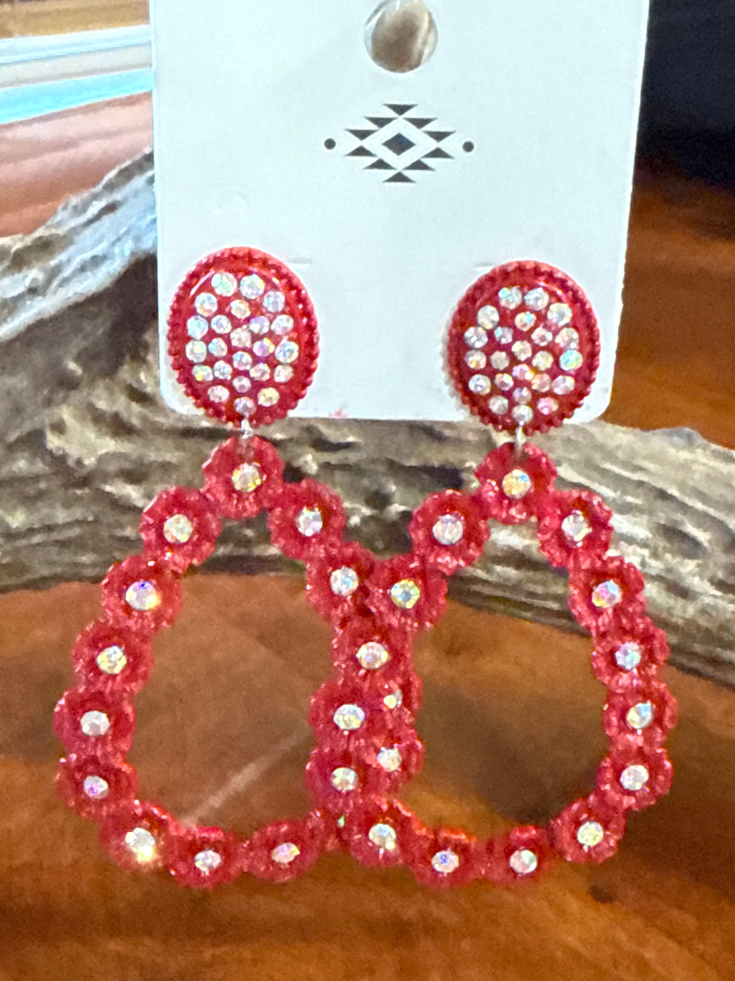 Red Crystal Floral Earrings