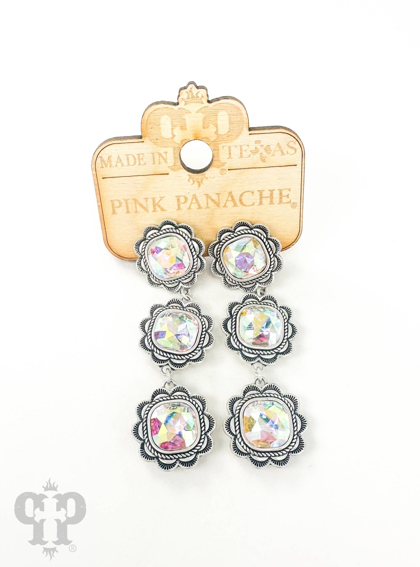 Ruffle edge crystal triple drop earring: AB/Silver