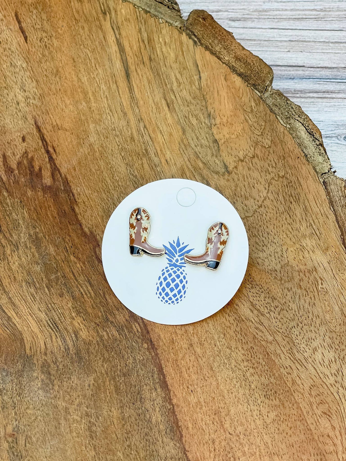 Western Enamel Stud Earrings - Brown Boot Prep Obsessed
