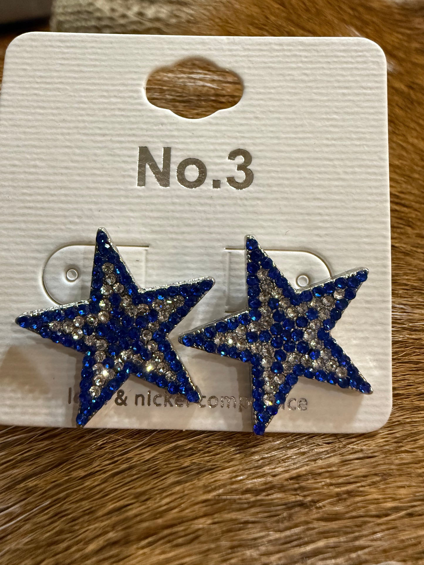 Rhinestone And Blue Star Earrings