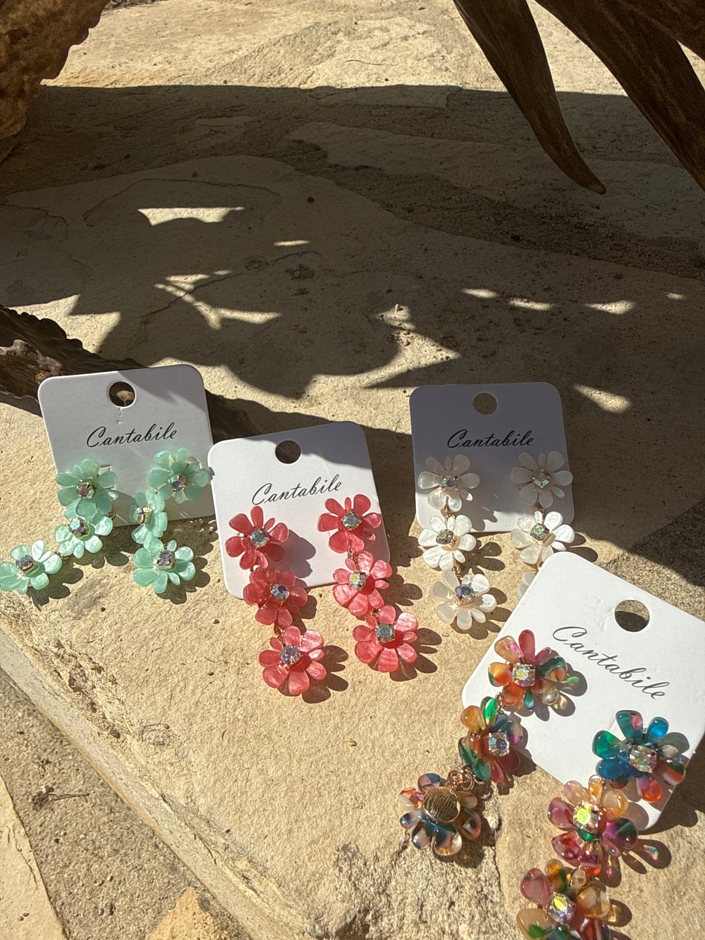 Triple Flower Acrylic Dangle Cantabile Earrings