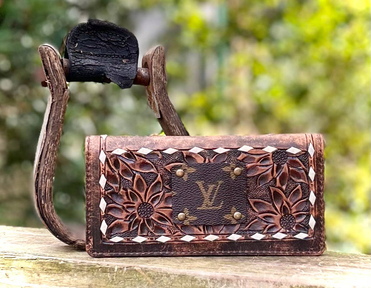 Upcycled LV Hand Tooled Leather Wallet Organizer Western Southern Junkie