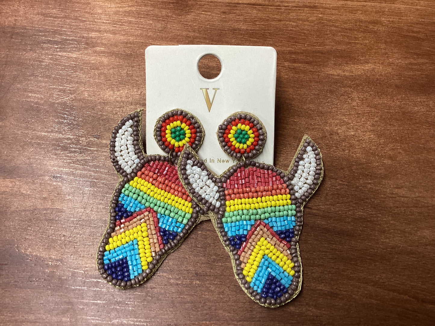 V-seed bead multi color cow head earrings