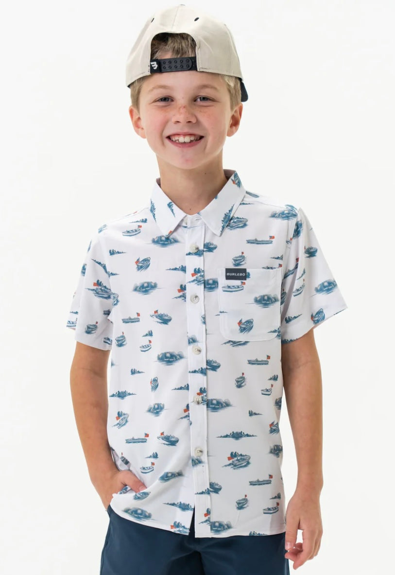 Lake Weekend Youth Performance Button Up Shirt Burlebo