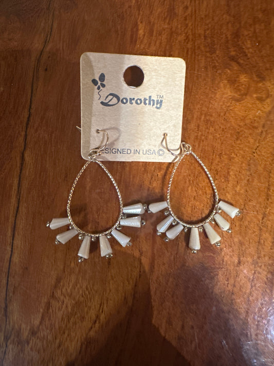 Beige beaded dangle hoops