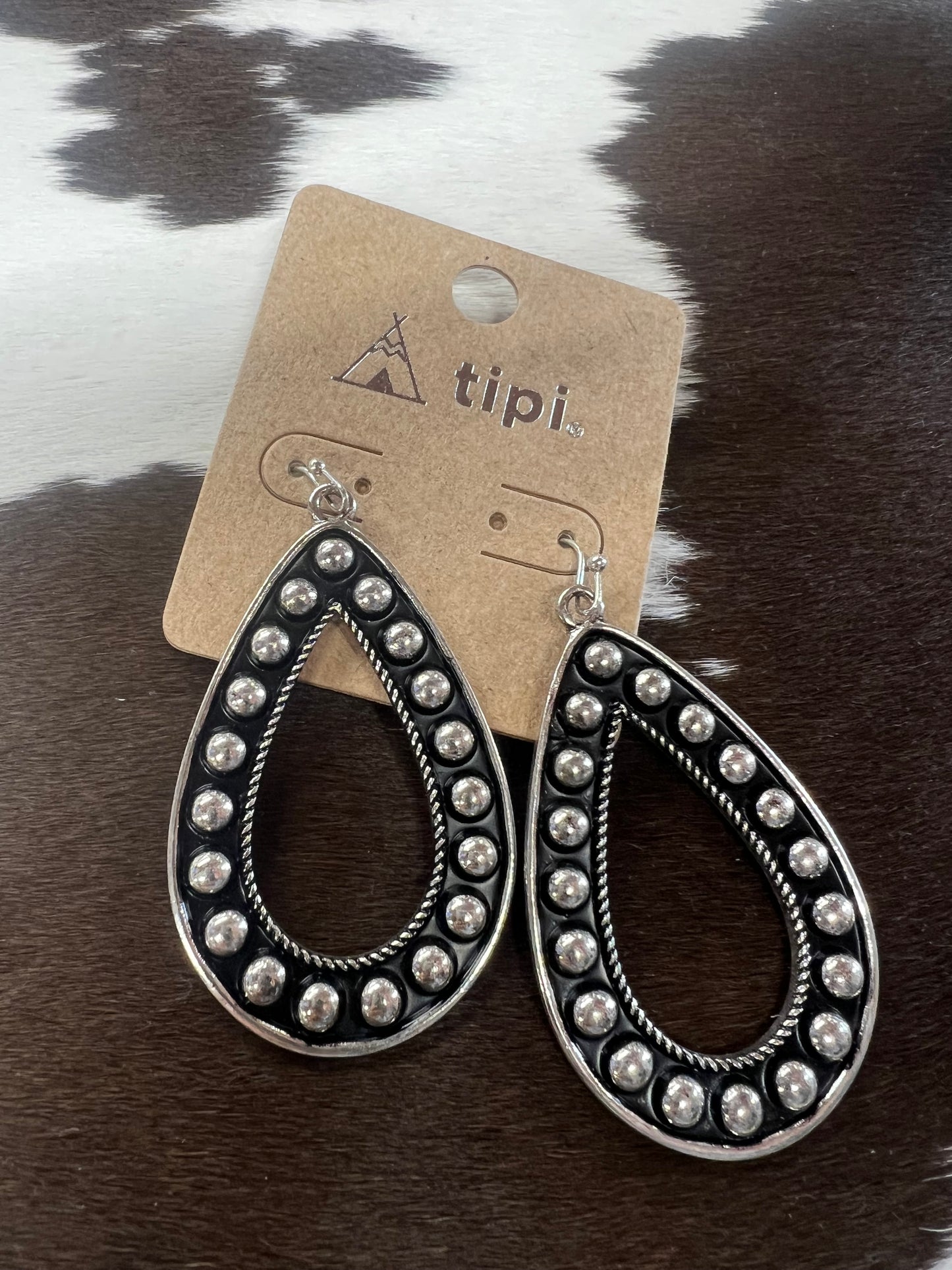 Dotted Gun Metal Teardrop Earrings