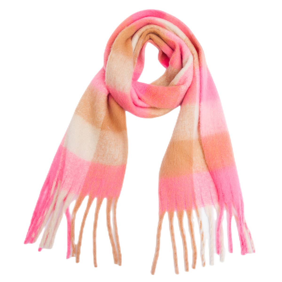 PLAID PATTERN FRINGE TRIM WINTER SCARF accity