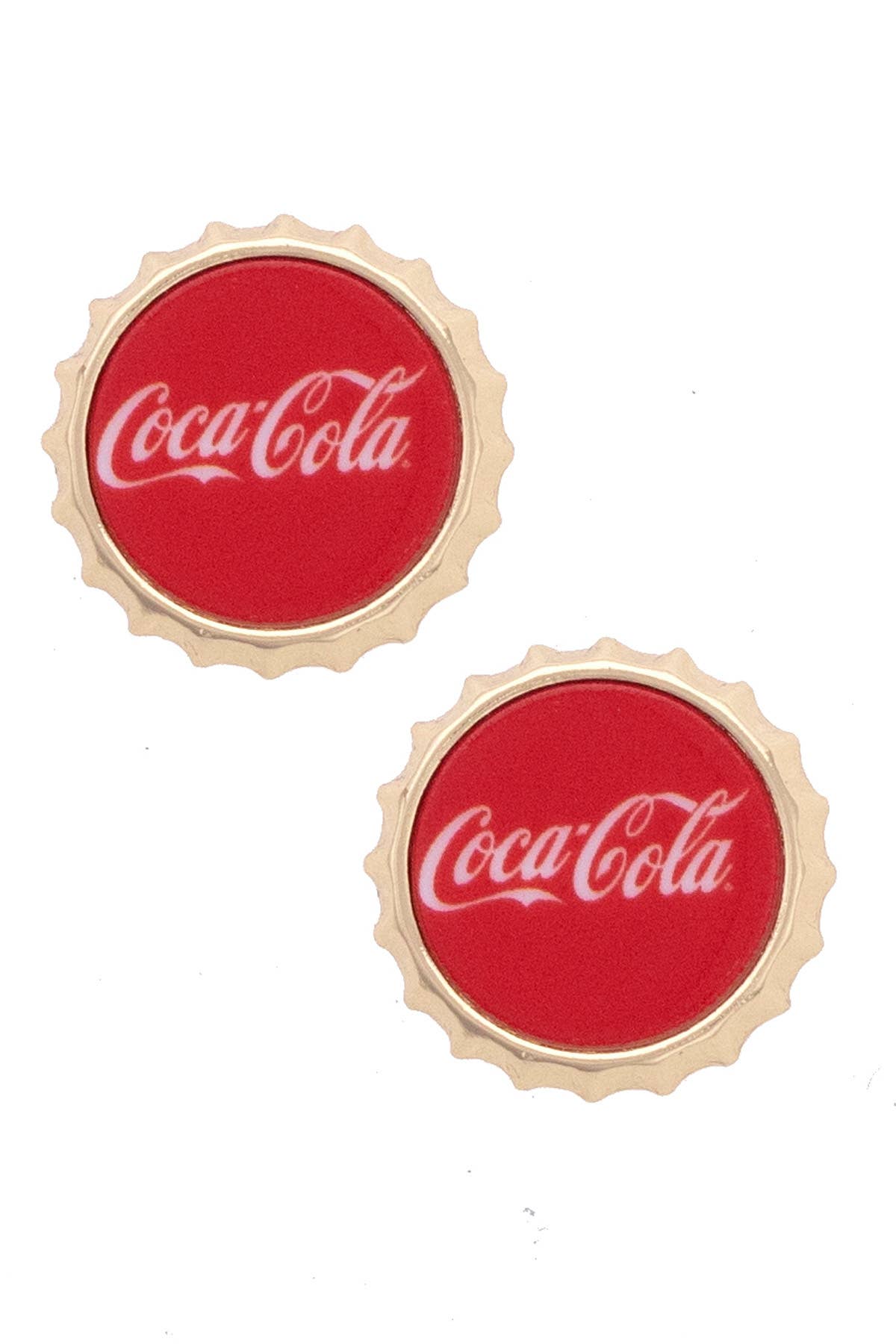 Coca Cola Bottle Cap Stud Earrings in Red/Shiny Gold