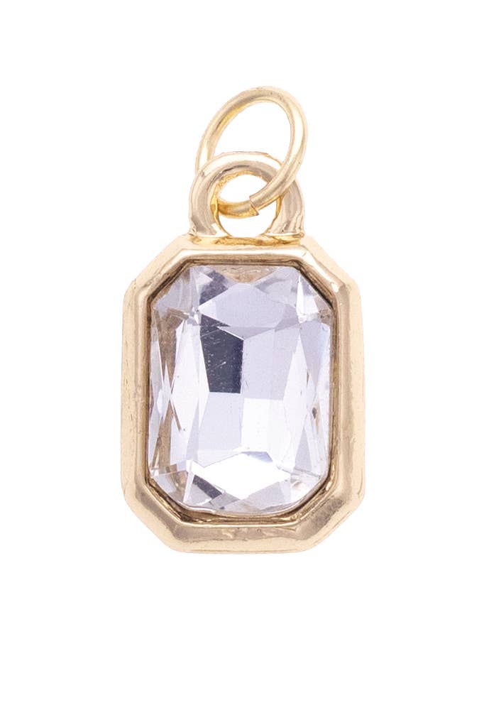 Emerald Cut Rhinestone Charm in Clear