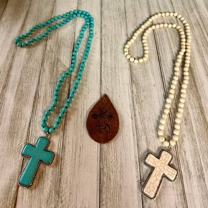 CHW Cross Stone Necklace: Ivory
