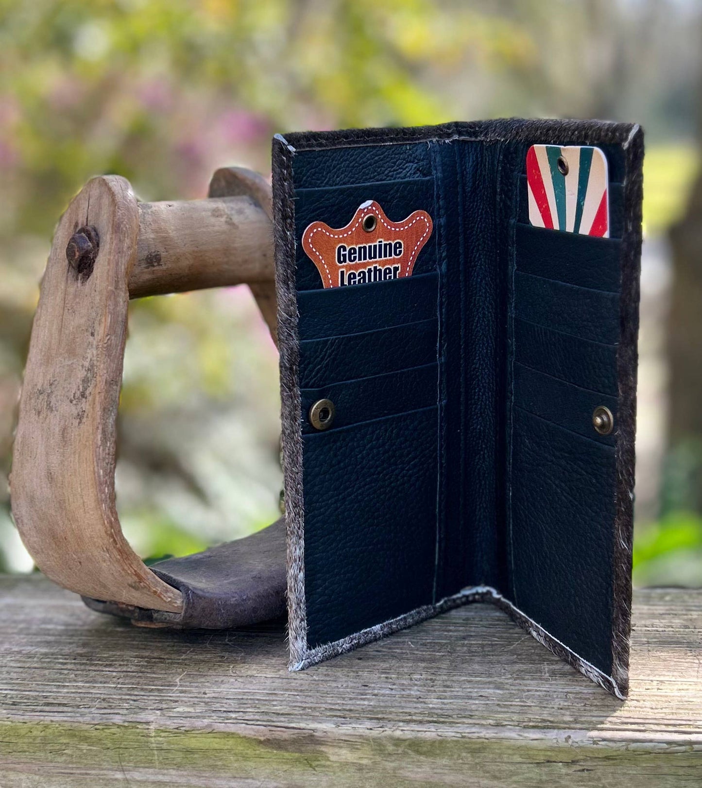 Upcycled LV Tooled Leather Cowhide Wallet Card Holder Boho Southern Junkie