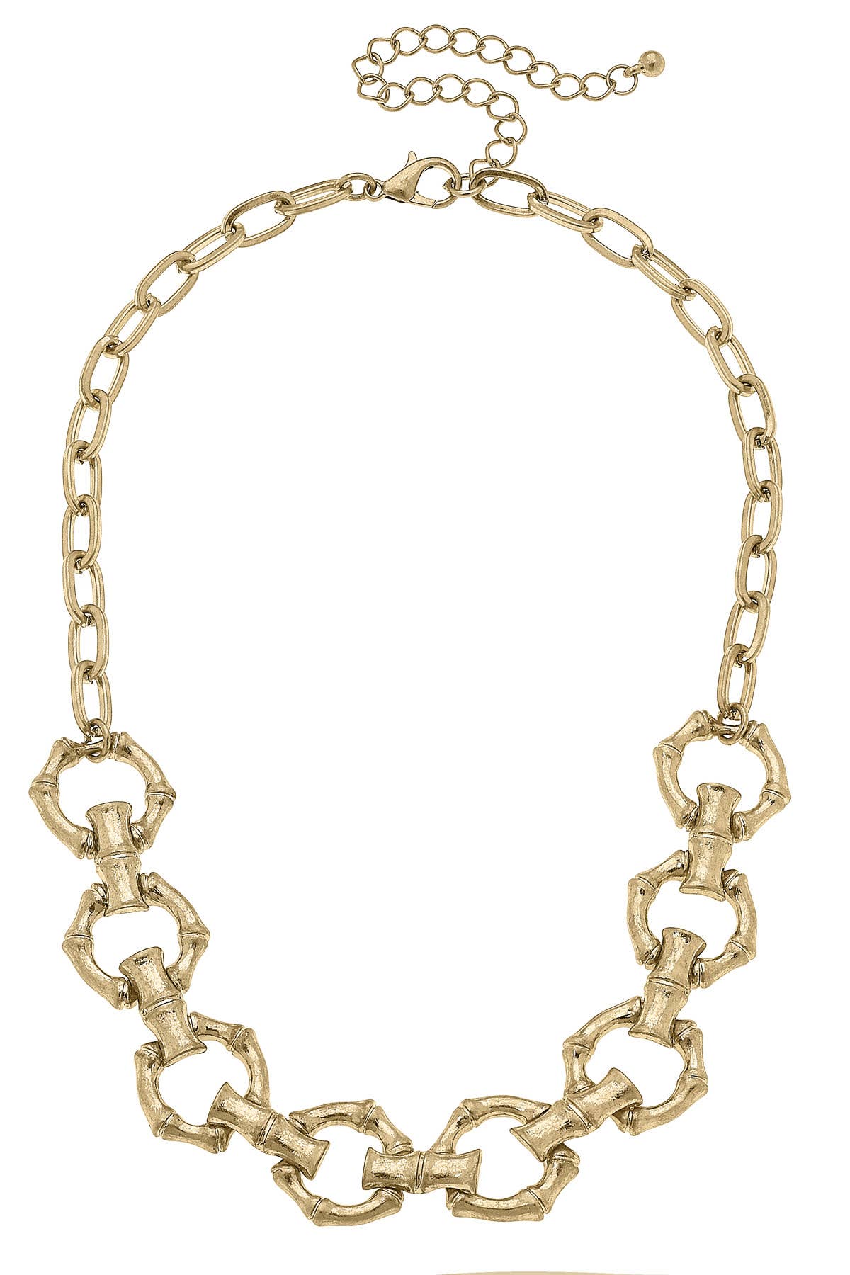 Pippa Bamboo Linked Horsebit Necklace in Shiny Gold Canvas