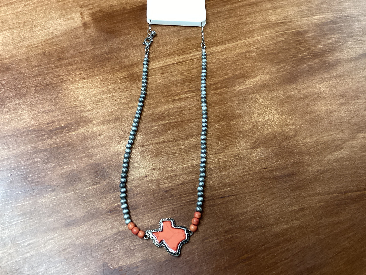 Red Tx necklace w/grey beads