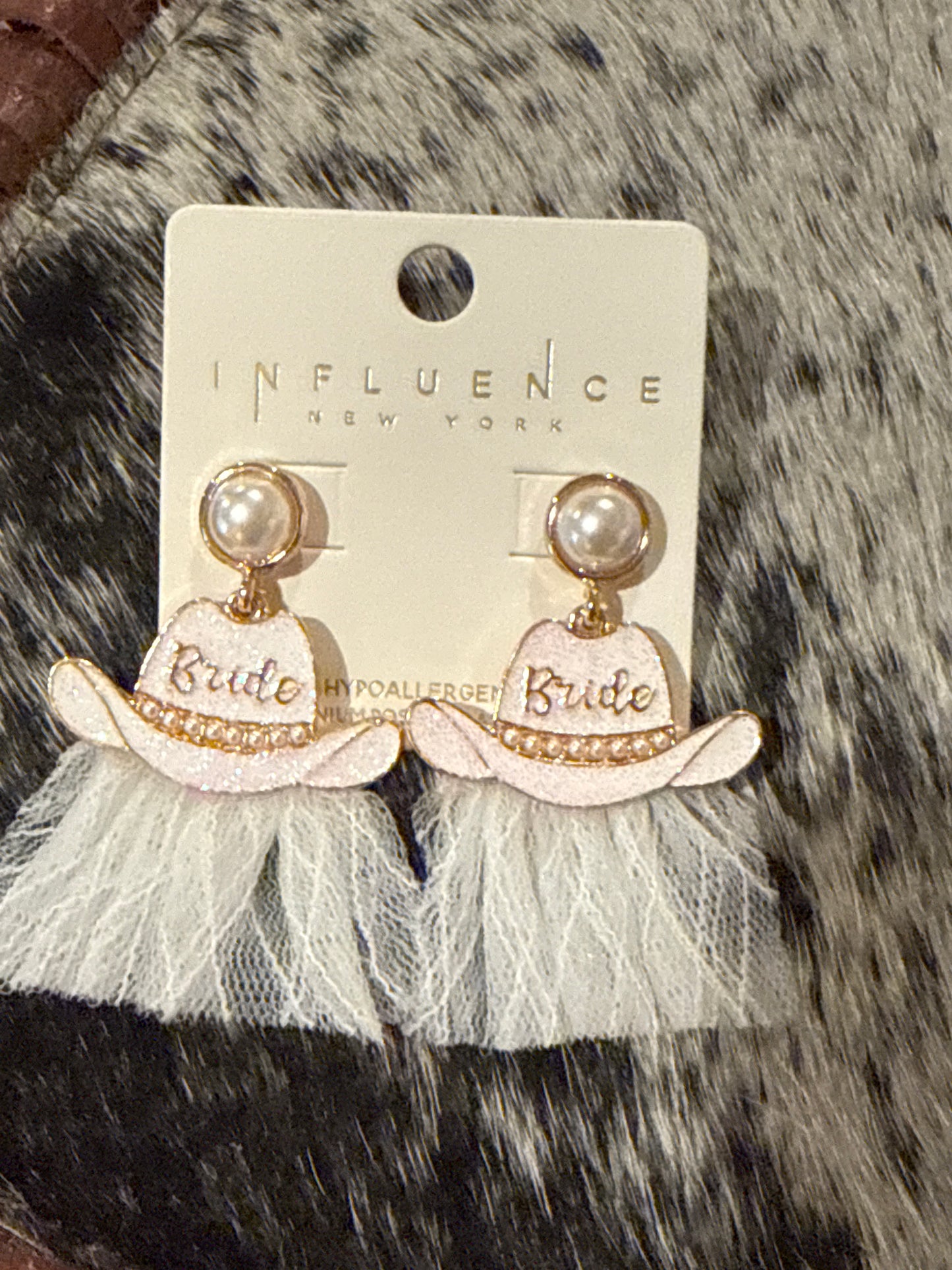 Bride Pearl and Enamel Cowboy Hat Earrings Influence New York