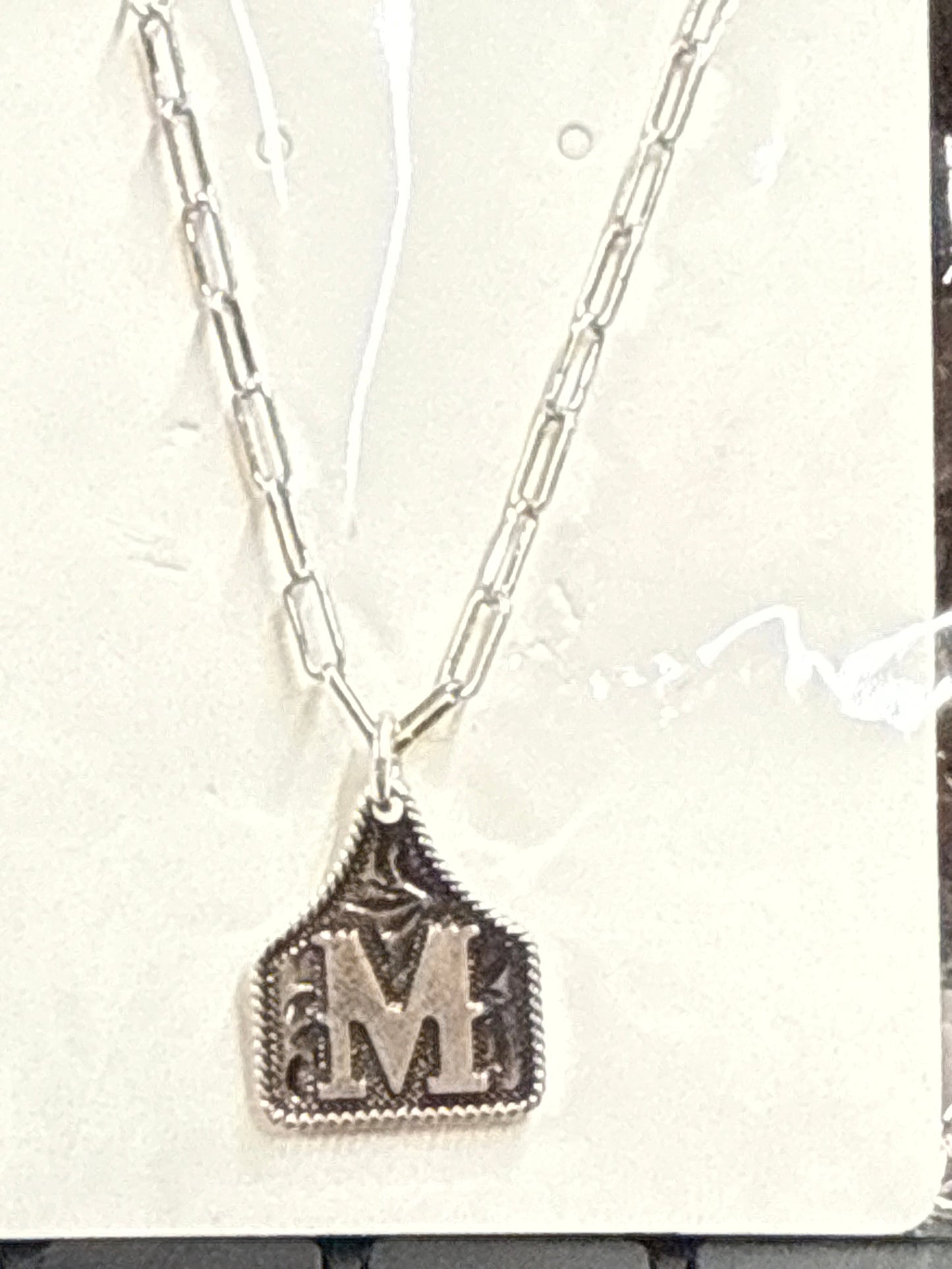 Tooled Cattle Tag Initial necklace