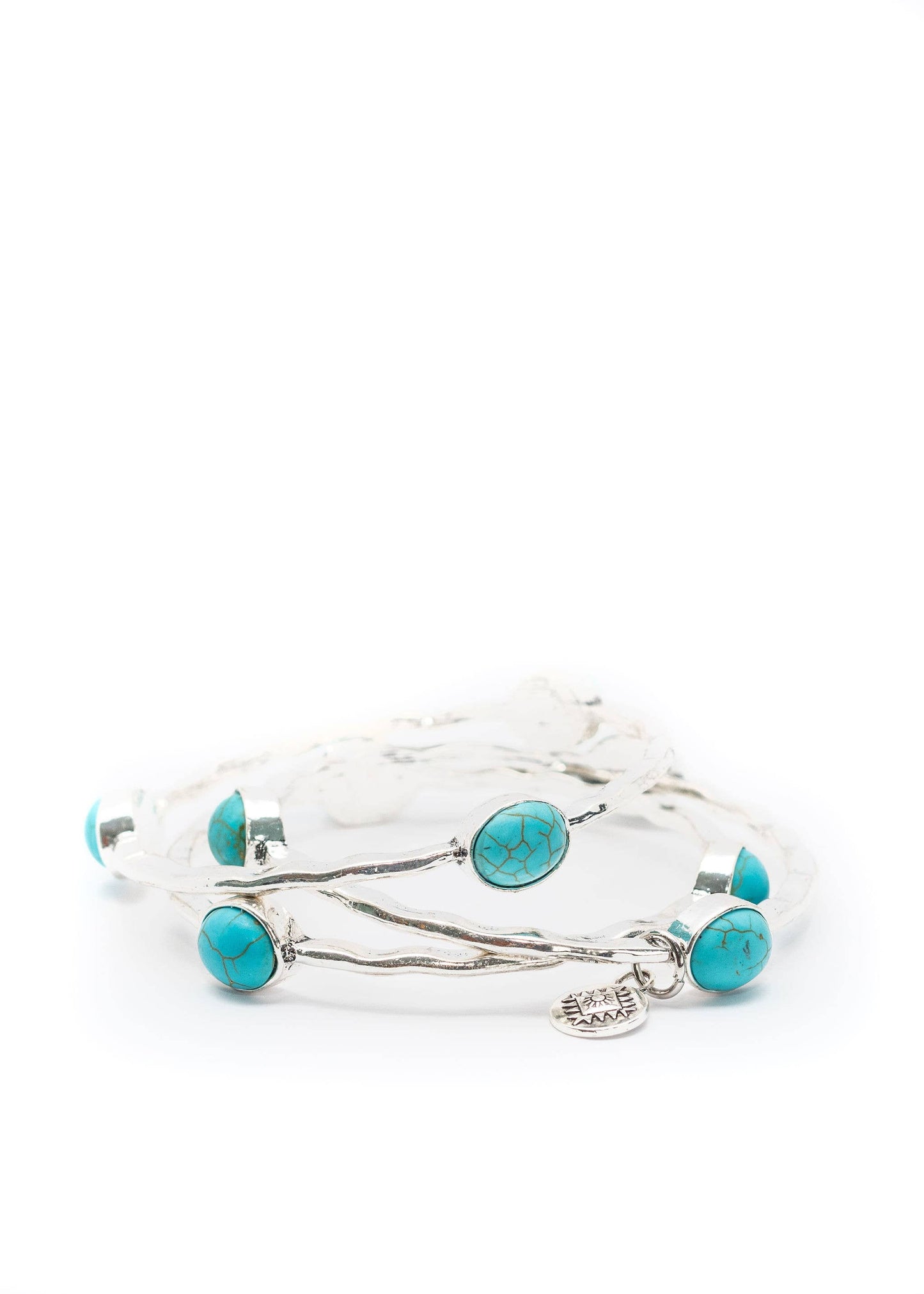 Set/3 Burnished Silver Bangles with TQ Ovals West Co