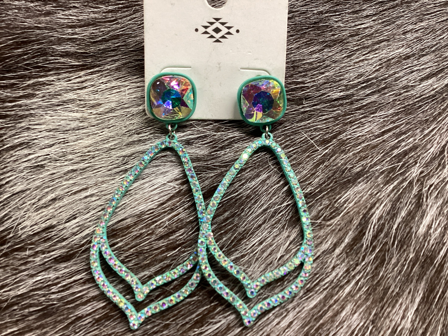Square dangle turquoise/rhinestone earrings