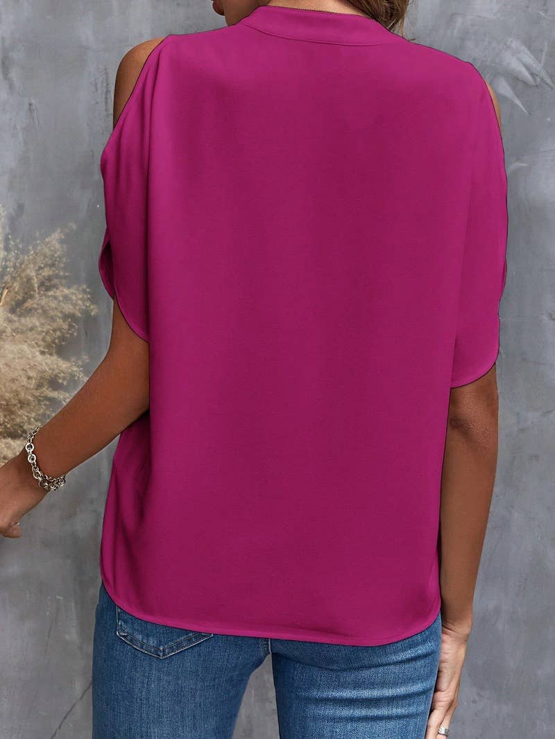 V-NECK STYLISH SLEEVED WOMEN'S BLOUSE: RED Lily Clothing