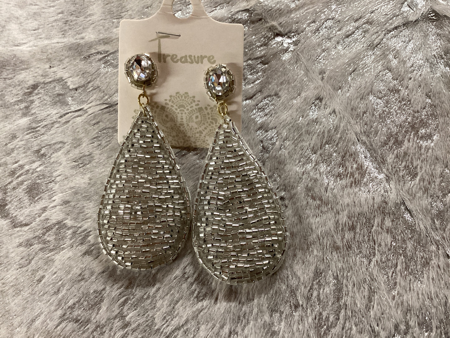 Silver beaded teardrop earrings