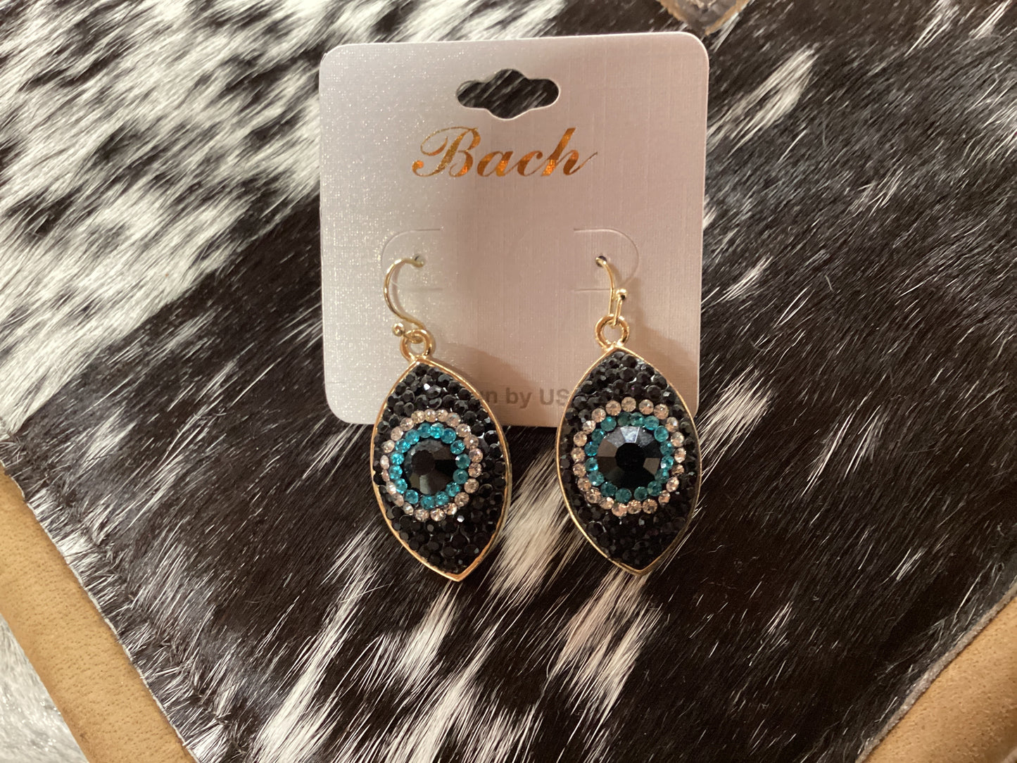 Evil eye rhinestone earrings