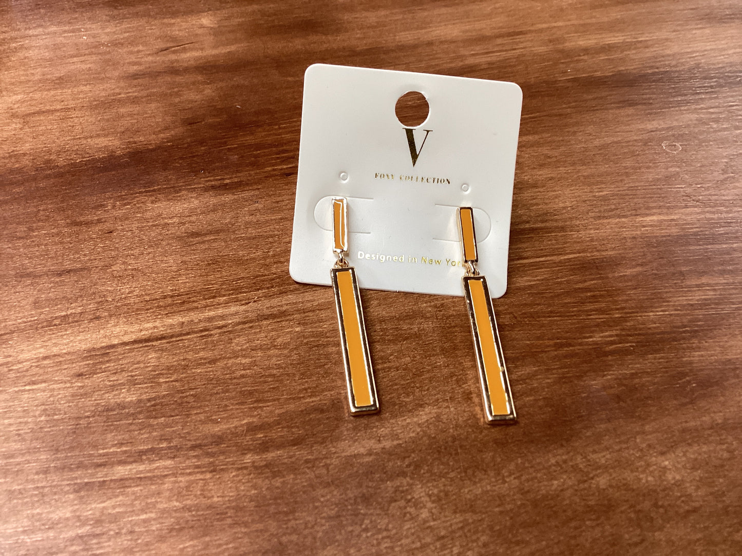 V-gold bar dangle earrings