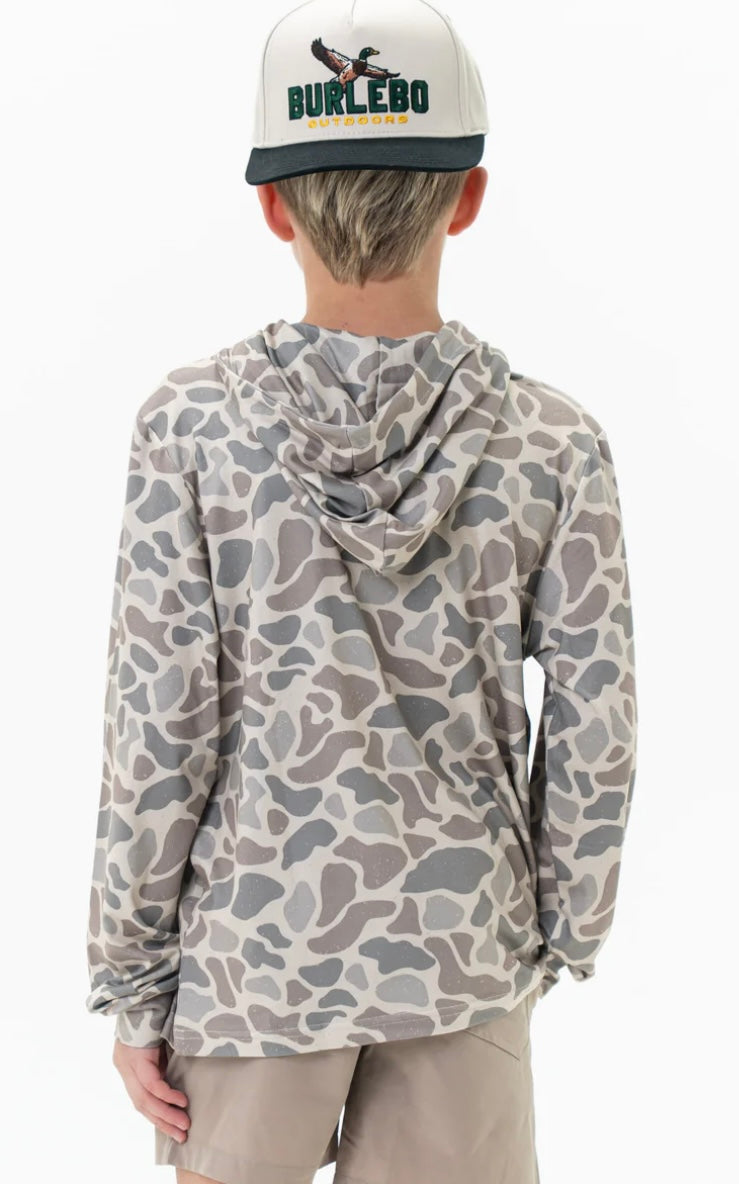 Classic Deer Camo Youth Performance Hoodie UPF 50 Sun Protection Burlebo