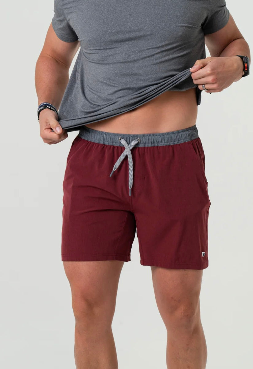 Maroon Athletic Shorts with White Camo Pocket and Lining Burlebo