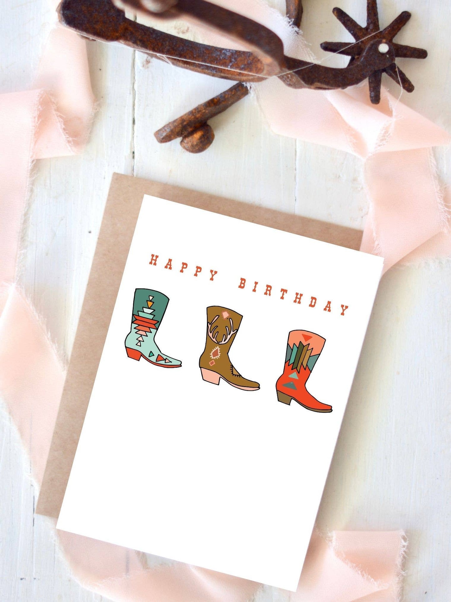 Happy Birthday Cowboy Western Boot Birthday Card Tirzah